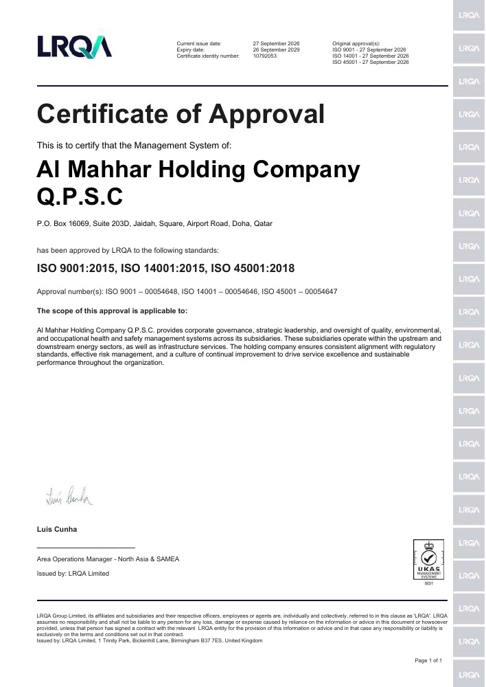 Al Mahhar Holding ISO Certificate